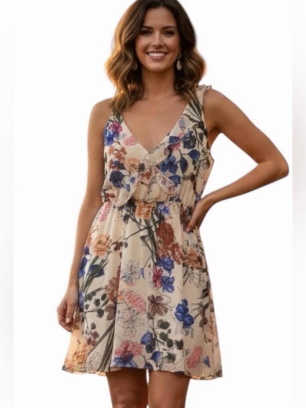 ASTR Vintage Floral Wrap Mini Dress Boho Cottagecore Fairycore Romantic - Small